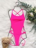 Women Rose Solid Color One-piece Hot Sexy Hollow Out High Cut Bikini Swimsuit