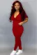 Women Spring Red Short Sleeve Fitted Hoody Two Piece Pants Tracksuit