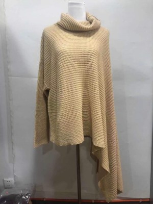 Women Winter Khaki Long Sleeve Turtleneck Knit Pullover Loose Irregular Sweater