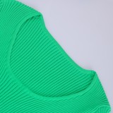 Women Spring Green Pure Color Long-Sleeved Fashion Sexy Split Long Skirt Two-piece Sweater
