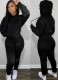 Winter Black Velvet Long Sleeve Pocket Hoodies and Sweatpants Wholesale Two Piece Sets