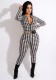 Spring Sexy White Plaid Zipper Up Long Sleeve Slim Jumpsuit