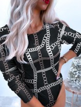 Spring Sexy Chain V backless Long Sleeve Bodysuit