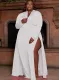 Spring Sexy Plus Size White V-neck Long Sleeve Slit Maxi Dress