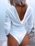 Spring Sexy White V backless Long Sleeve Bodysuit