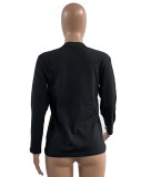 Spring Christmas Pattern Printed Black O-neck Long Sleeve Cotton T-shirt