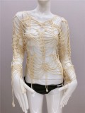 Summer Beige Hollow Out Knitted Beached Cover Up Top