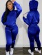 Winter Blue Velvet Long Sleeve Pocket Hoodies and Sweatpants Wholesale Two Piece Sets