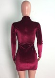 Winter Sexy Red Velvet With Mesh Long Sleeve Bodycon Dress