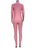 Spring Casual Pink Letter Print Round Collar Long Sleeve Top And Pant Wholesale 2 Piece Outfits