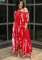 Spring Tie Dyed Wide Collar Half Sleeve Slit Long Dress