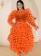 Spring Plus Size Dot Print Puffed Long Sleeve Bubble Skirt