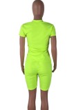 Summer Cute Sequins Print Green Short Sleeve Top Wholesale Two Piece Short Set