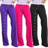 Spring Fashion Purple Button Designed High Wasit Pant