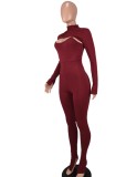 Winter Sexy Red Long Sleeve Crop Top And Straps Jumpsuit Wholesale Two Piece Sets