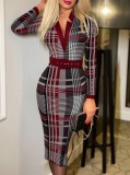 Spring Elegant Print V Neck Long Sleeve Midi Dress