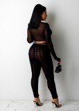 Spring Sexy Black Lace Up Long Sleeve Crop Top And Pant Wholesale Womens 2 Piece Sets