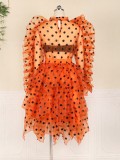 Spring Plus Size Dot Print Puffed Long Sleeve Bubble Skirt