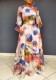 Spring Elegant Print Round Neck Long Sleeve Long Dress