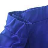 Spring Fashion Blue High Waist Tassels Slim Pant