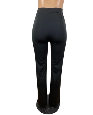 Spring Fashion Black Button Designed High Wasit Pant