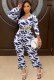 Spring Fashion Print Long Sleeve Loose Jumpsuit (No Belt)