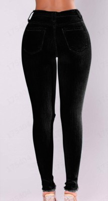 Spring Fashion Black Ripped High Wasit Elastic Jeans