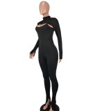Winter Sexy Black Long Sleeve Crop Top And Straps Jumpsuit Wholesale Two Piece Sets
