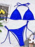 Women Blue Two Piece Strappy Sexy Halter Swimwear