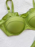 Women Green Two Piece Wired Strap Ruffle Swimwear