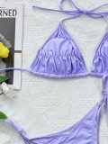 Women Purple Two Piece Strappy Sexy Halter Swimwear