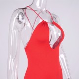 Summer Women Red Pleated Keyhole Halter Mini Club Dress
