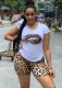 Summer Women Leopard Print Shirt and Biker Shorts Two Piece Set