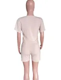 Summer Women Khaki Crop Top and High Waist Shorts Two Piece Set