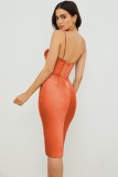 Summer Women Orange Bustier Midi Strap Club Dress