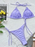Women Purple Two Piece Strappy Sexy Halter Swimwear