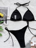 Women Black Two Piece Strappy Sexy Halter Swimwear