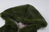 Winter Women Casual Green Zipper Up Long Sleeve Short Fleece Hoody Coat