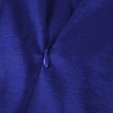 Spring Sexy Blue Off Shoulder Puffed Sleeve Slim Midi Dress