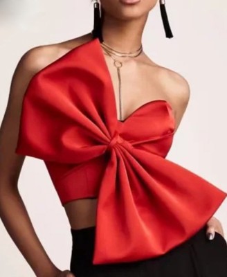 Spring Sexy Red Butterfly Knot Crop Top