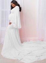 Spring Elegant White Puffed Long Sleeve Maternity Long Dress