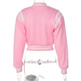 Winter Fashion Sport Pink Button Open Long Sleeve Jacket