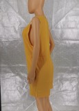 Women Summer Yellow Sleeveless O-Neck Loose Fitting Casual Rompers