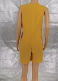 Women Summer Yellow Sleeveless O-Neck Loose Fitting Casual Rompers