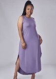 Women Summer Purple Side Slit Long Tank Dress