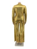 Women Spring Yellow Sequins Blouse and Pants Plus Size Two Piece Suit