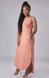 Women Summer Pink Side Slit Long Tank Dress