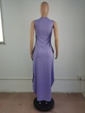 Women Summer Purple Side Slit Long Tank Dress