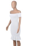 Summer Women Elegant White Off Shoulder Slim Bodycon Mermaid Midi Dress