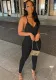 Spring Women Sexy Black V-neck Straps Backless Slim Fit Jumpsuit